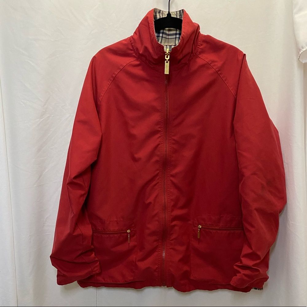 Koret country club women red with black & tan plaid lining light jacket size SP